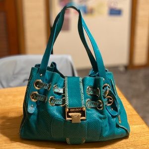 Jimmy Choo Teal Watersnake Suede Ramona Bag